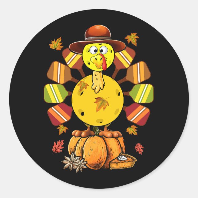 Pickleball Paddle Turkey Pilgrim Thanksgiving Golf Classic Round Sticker (Front)