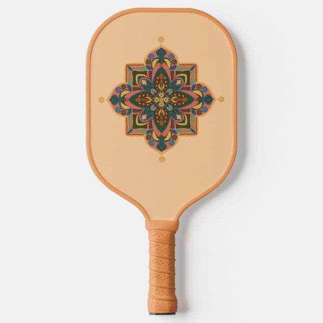 Pickleball Paddle with geometric peachy mandala (Front)