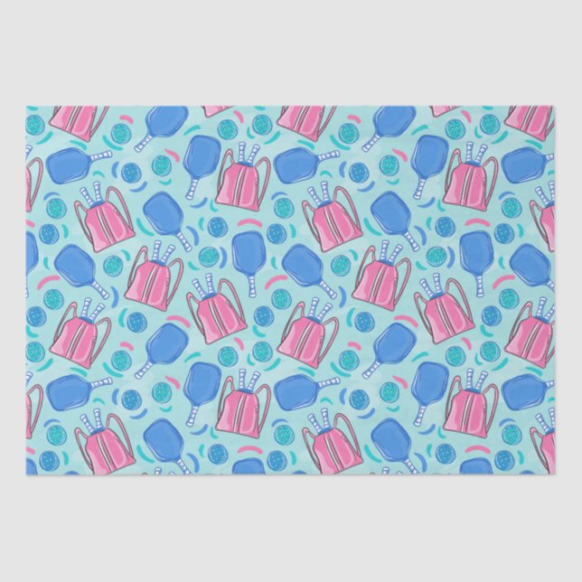 Pickleball Paddles and Balls Blue Small Tissue Paper (Front)
