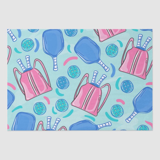Pickleball Paddles and Balls Blue  Tissue Paper (Front)