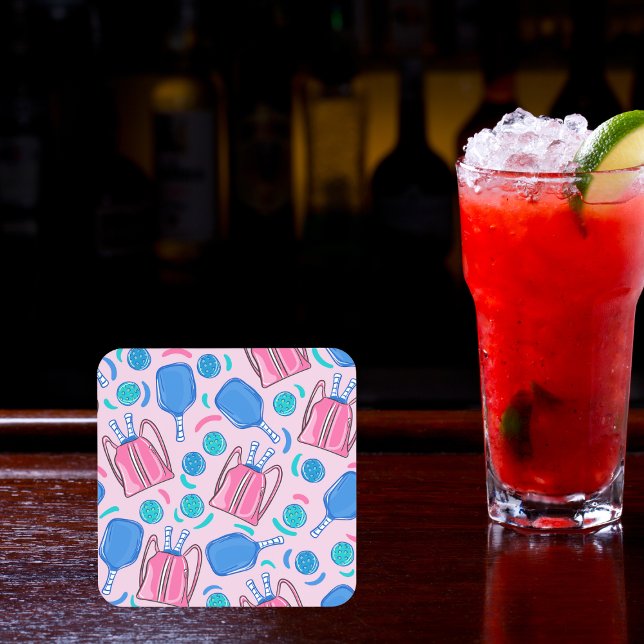 Pickleball Paddles and Balls Pink Preppy Coaster (Creator Uploaded)