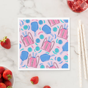 Pickleball Paddles and Balls Pink Preppy Napkin