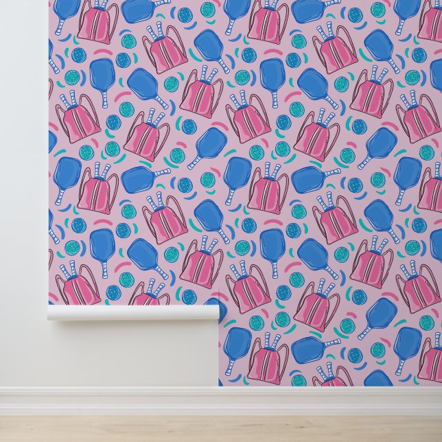 Pickleball Paddles and Balls Pink Preppy  Wallpaper (Application)