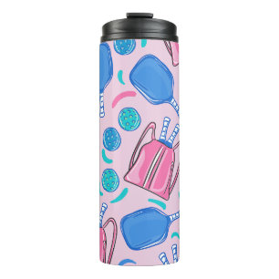Pickleball Paddles and Balls Pink Thermal Tumbler