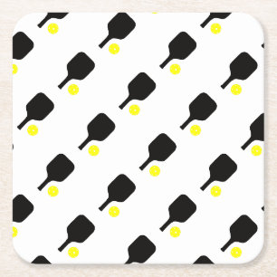 Pickleball paddles & balls square paper coaster