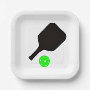 Pickleball paddles & green balls paper plate