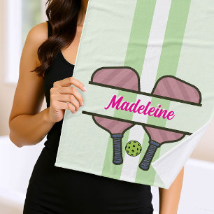 Pickleball Paddles Green Pink Personalized Gift Bath Towel