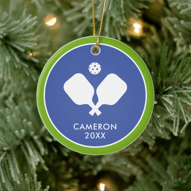 Pickleball Paddles Logo Blue Green Personalised Ceramic Tree Decoration (Tree)