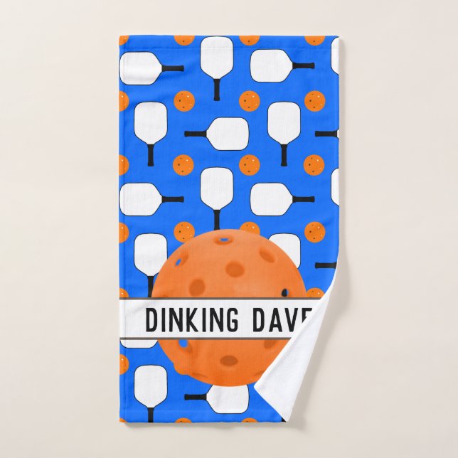 Pickleball Paddles Orange Balls Blue Personalised  Hand Towel (Hand Towel)