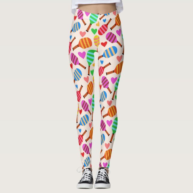 Pickleball Paddles Pattern with Hearts  Leggings (Front)