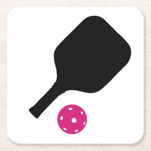 Pickleball paddles & pink balls square paper coaster