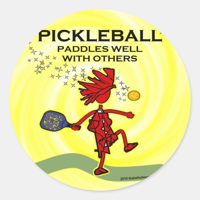 Pickleball Paddles Well With Others Classic Round Sticker (Front)
