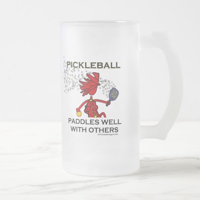 Pickleball Paddles Well With Others Frosted Glass Beer Mug (Right)