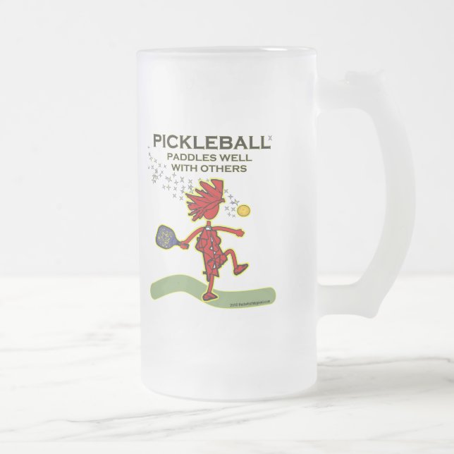 Pickleball Paddles Well With Others Frosted Glass Beer Mug (Right)