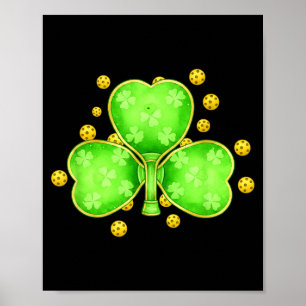 Pickleball paddy lucky paddle clovers and court poster