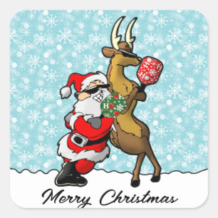 Pickleball Partners Santa & Reindeer Sleighing It Square Sticker