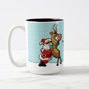 Pickleball Partners Santa & Reindeer Sleighing It Two-Tone Coffee Mug
