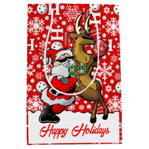 Pickleball Partners Santa & Reindeer Snowflakes Medium Gift Bag