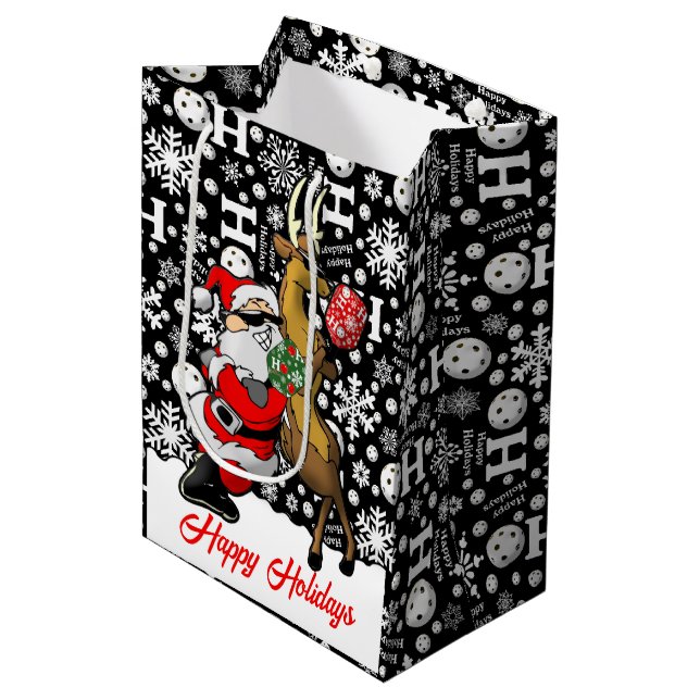 Pickleball Partners Santa & Reindeer Snowflakes Medium Gift Bag (Front Angled)