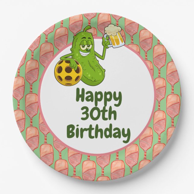 Pickleball Party 30th Birthday with Beer Paper Plate (Front)