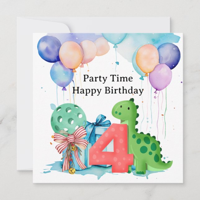 Pickleball Party 4th  Birthday  Card (Front)