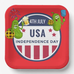 Pickleball Party 4th July Independence Day America Paper Plate