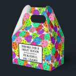 Pickleball Party Balloons on White Thank You Favour Box<br><div class="desc">Pickleball party, personalised, end of season rec league, pickleball tournament thank you favours. Festive pickleball party gift favour box bag for any pickleball player with colourful confetti and pickleball balloons on a white background. Blue, red, bright green, yellow, pink, and purple balloons made from pickleball balls. Colourful pickleball-themed birthday, anniversary,...</div>