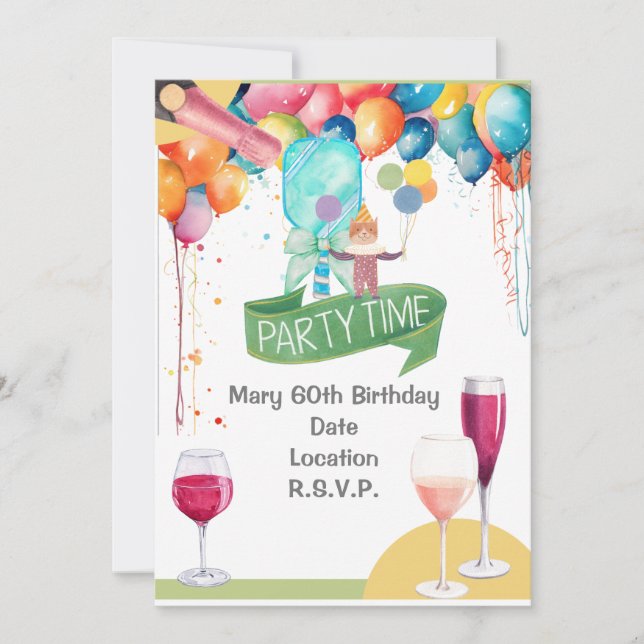 Pickleball Party Birthday watercolor Invitation (Front)