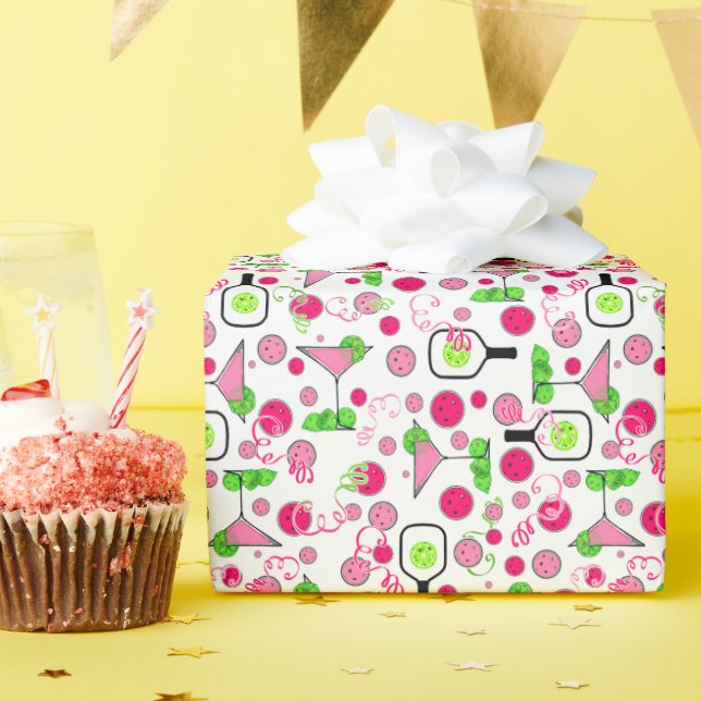 Pickleball Party Celebration Cosmo Cocktail White Wrapping Paper (Birthday Party)