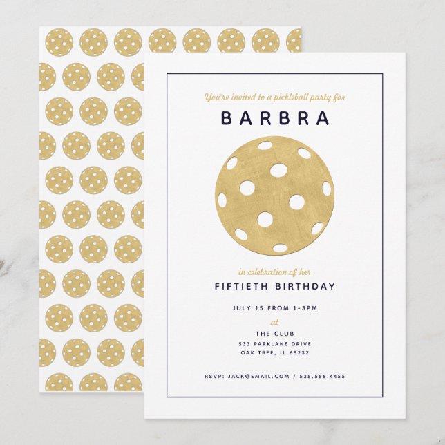 Pickleball Party Chic Gold Black Party Invitation (Front/Back)