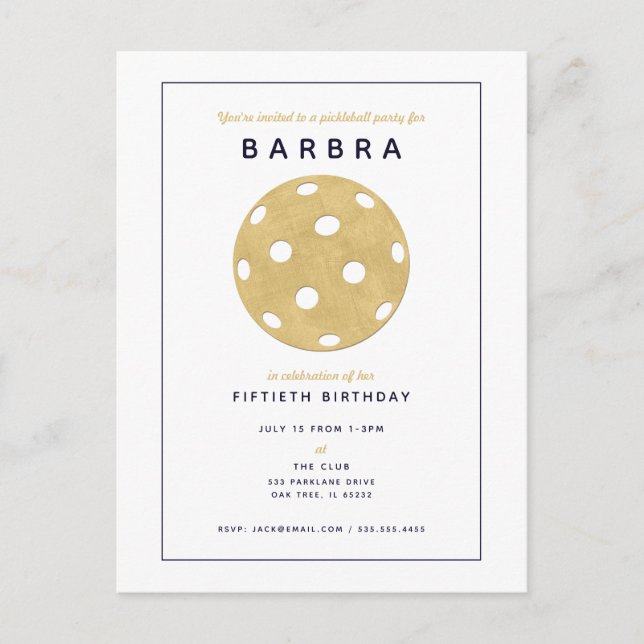 Pickleball Party Chic Gold Black Party Invitation Postcard (Front)