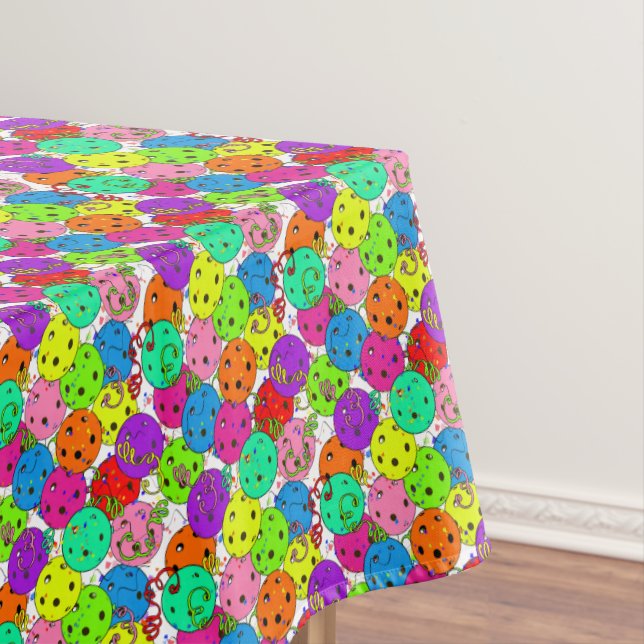 Pickleball Party Colourful Balloons & Confetti Tablecloth (In Situ)