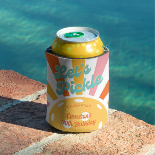 Pickleball Party Colourful Retro Sun burst Custom Can Cooler