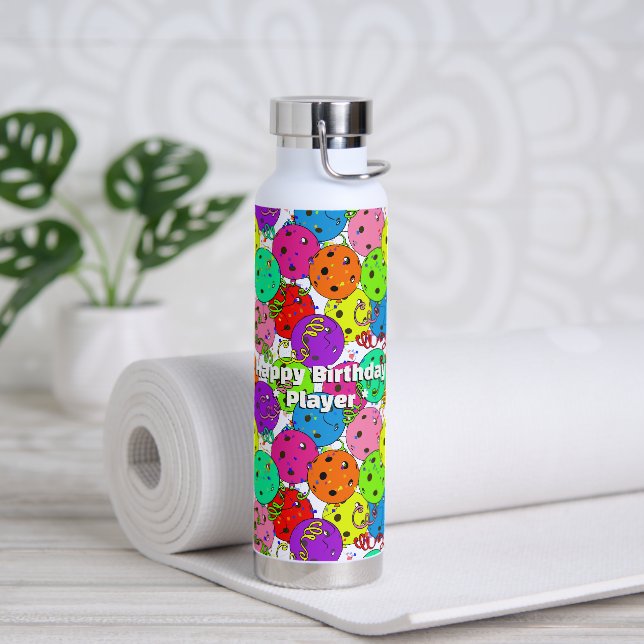Pickleball Party Confetti and Balloons Personalise Water Bottle (Yoga)