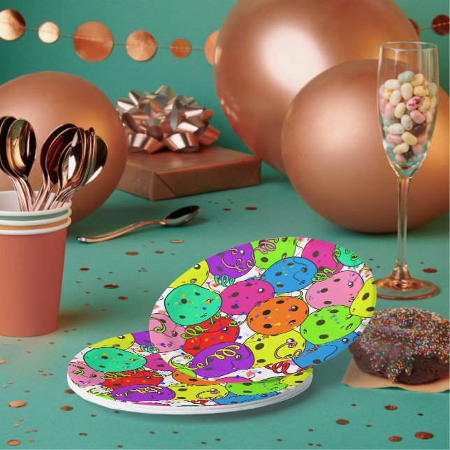 Pickleball Party Confetti and Pickleball Balloons  Paper Plate (Multi)