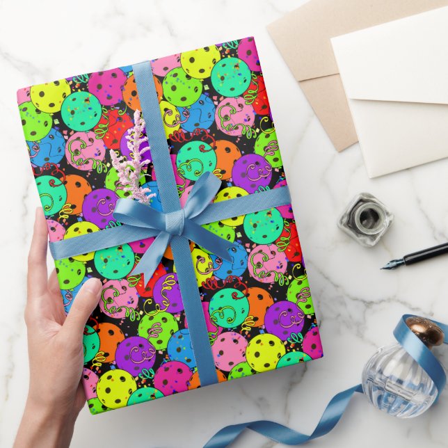 Pickleball Party Confetti and Pickleball Balloons  Wrapping Paper (Gifting)