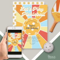 Pickleball Party Cool Retro Sunburst Stripes 