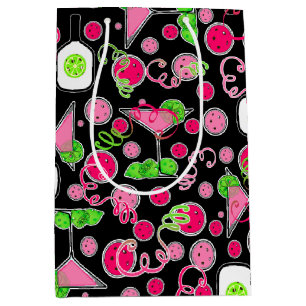 Pickleball Party Cosmo Day Dinking on Black Medium Gift Bag