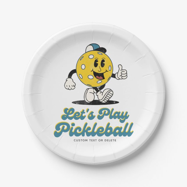 Pickleball Party Funny Pickleball Cartoon Mascot Paper Plate (Front)