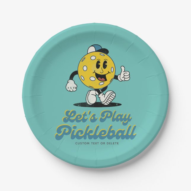 Pickleball Party Funny Pickleball Cartoon Mascot Paper Plate (Front)
