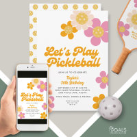 Pickleball Party Groovy Retro Pink Orange Flowers