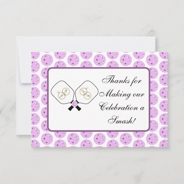 Pickleball Party Lavender Personalised Wedding Thank You Card (Front)