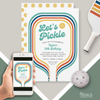 Pickleball Party Let's Pickle Retro Rainbow Stripe