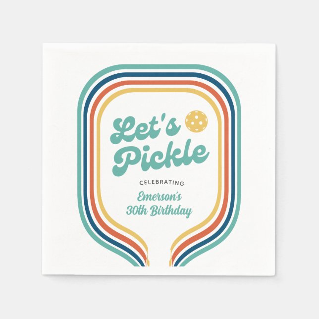 Pickleball Party Let's Pickle Retro Rainbow Stripe Napkin (Front)