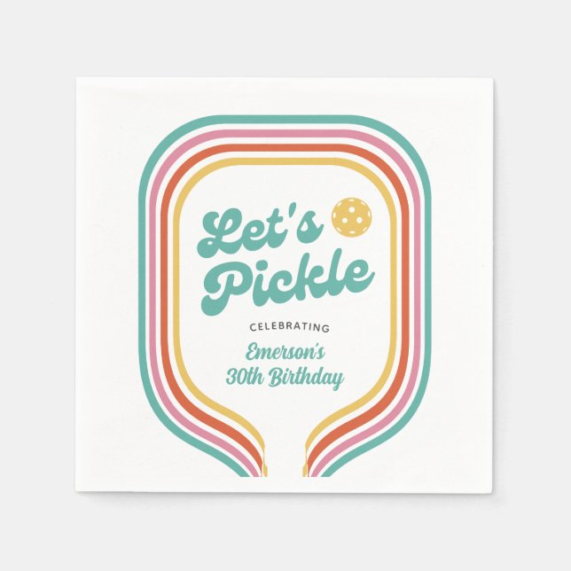 Pickleball Party Let's Pickle Retro Rainbow Stripe Napkin (Front)