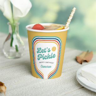 Pickleball Party Let's Pickle Retro Rainbow Stripe Paper Cups