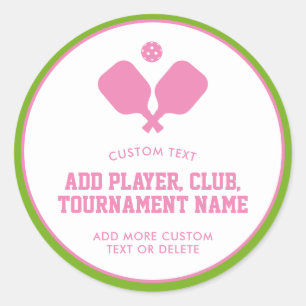 Pickleball Party Paddles Pink Green Custom Classic Round Sticker