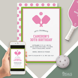 Pickleball Party Paddles Pink Green Custom Invitation