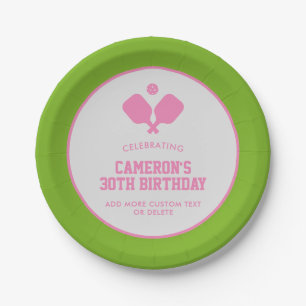 Pickleball Party Paddles Pink Green Custom Paper Plate