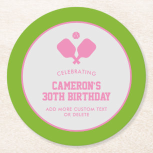 Pickleball Party Paddles Pink Green Custom Round Paper Coaster